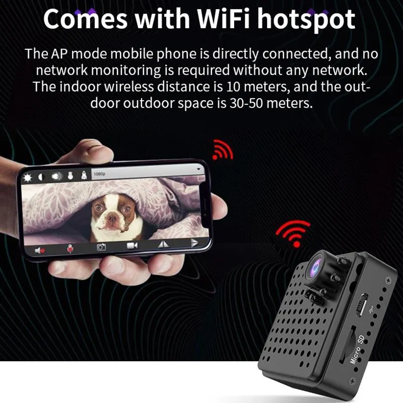 1080P HD Wifi Mini Security Camera | Wide Angle | Motion Detection | Night Vision | TF Card Support