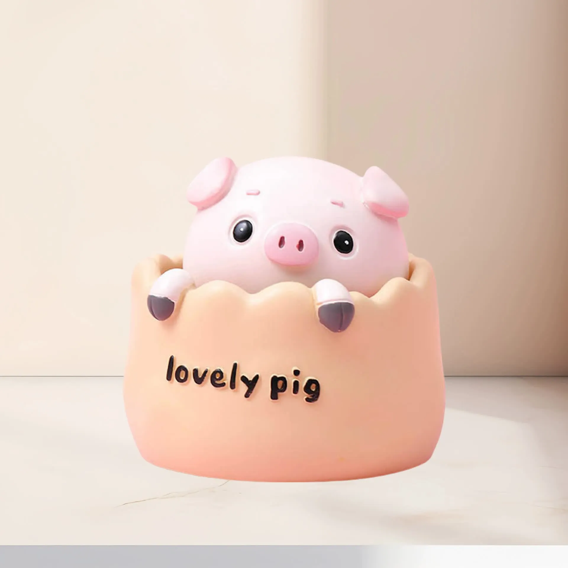 2 pcs Yellow Cute Pig Head Bobblehead Car Ornament | Resin Pig Doll | Car Dashboard Decoration | 6.5x7cm