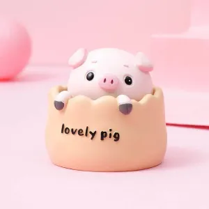 2 pcs Yellow Cute Pig Head Bobblehead Car Ornament | Resin Pig Doll | Car Dashboard Decoration | 6.5x7cm