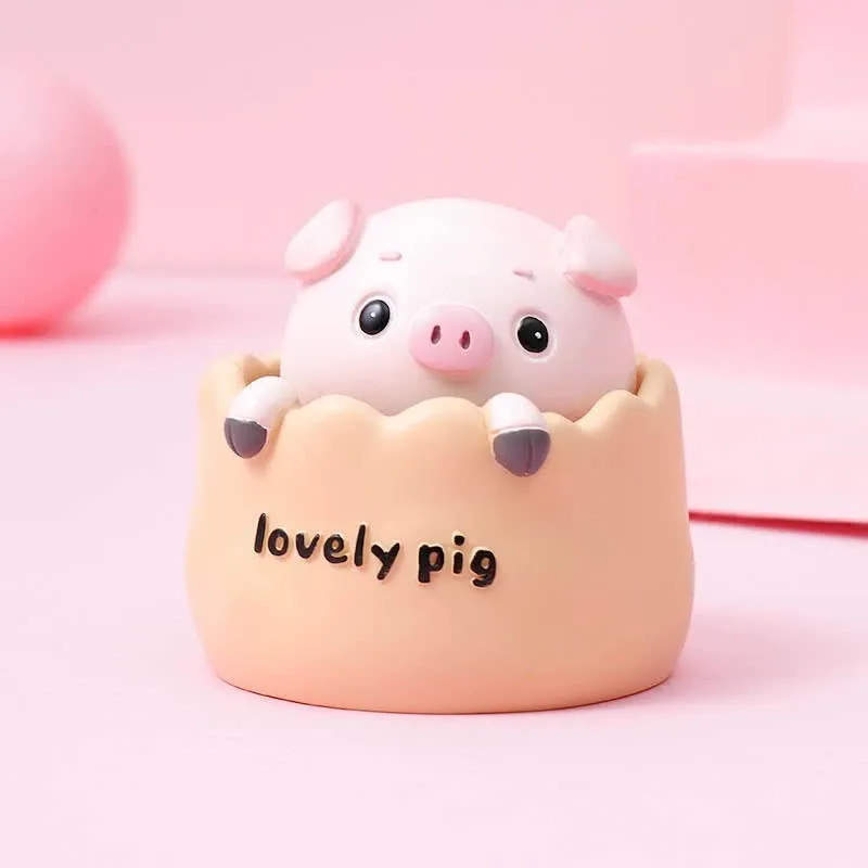 2 pcs Yellow Cute Pig Head Bobblehead Car Ornament | Resin Pig Doll | Car Dashboard Decoration | 6.5x7cm