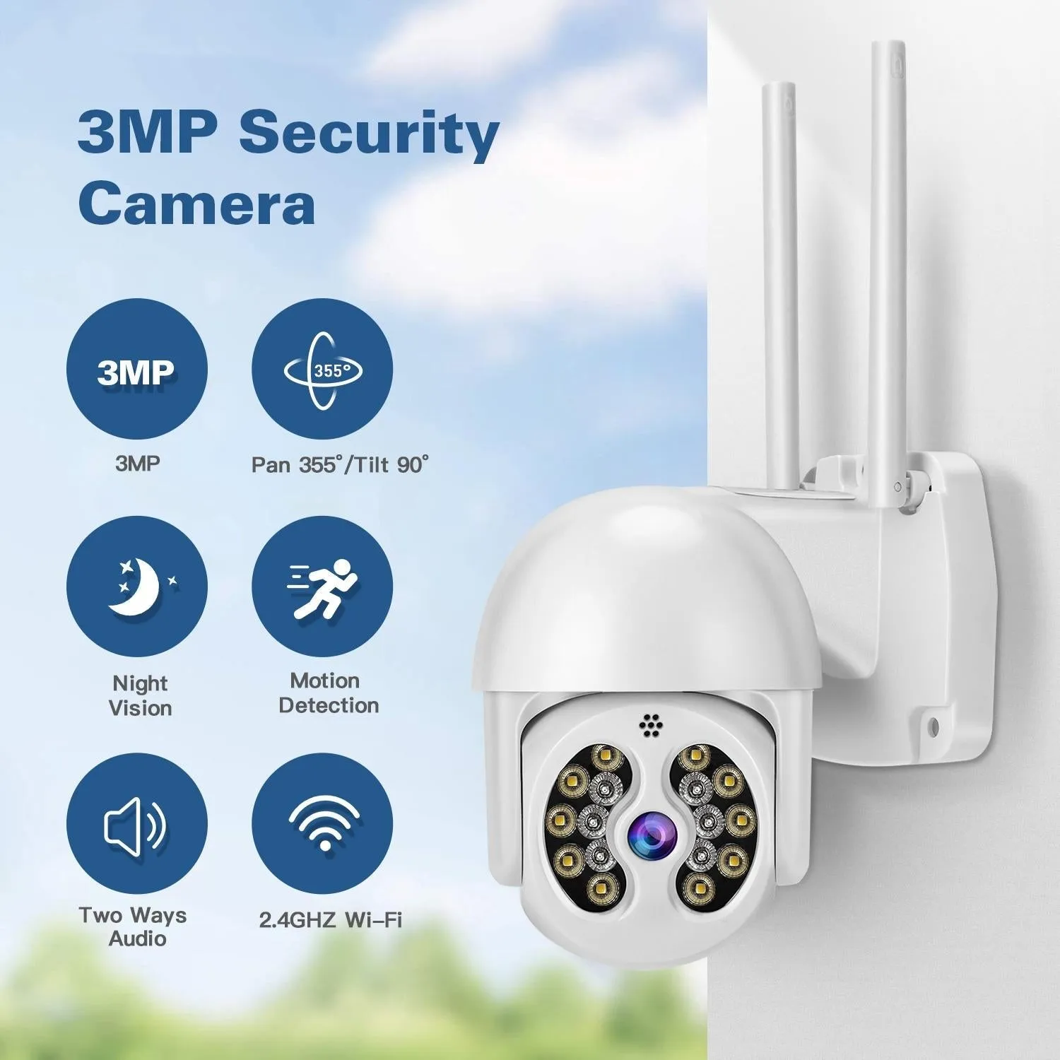 2.4G Wireless IP Camera | 3.0MP Waterproof | Two-Way Audio | Full Color Night Vision | TF Card