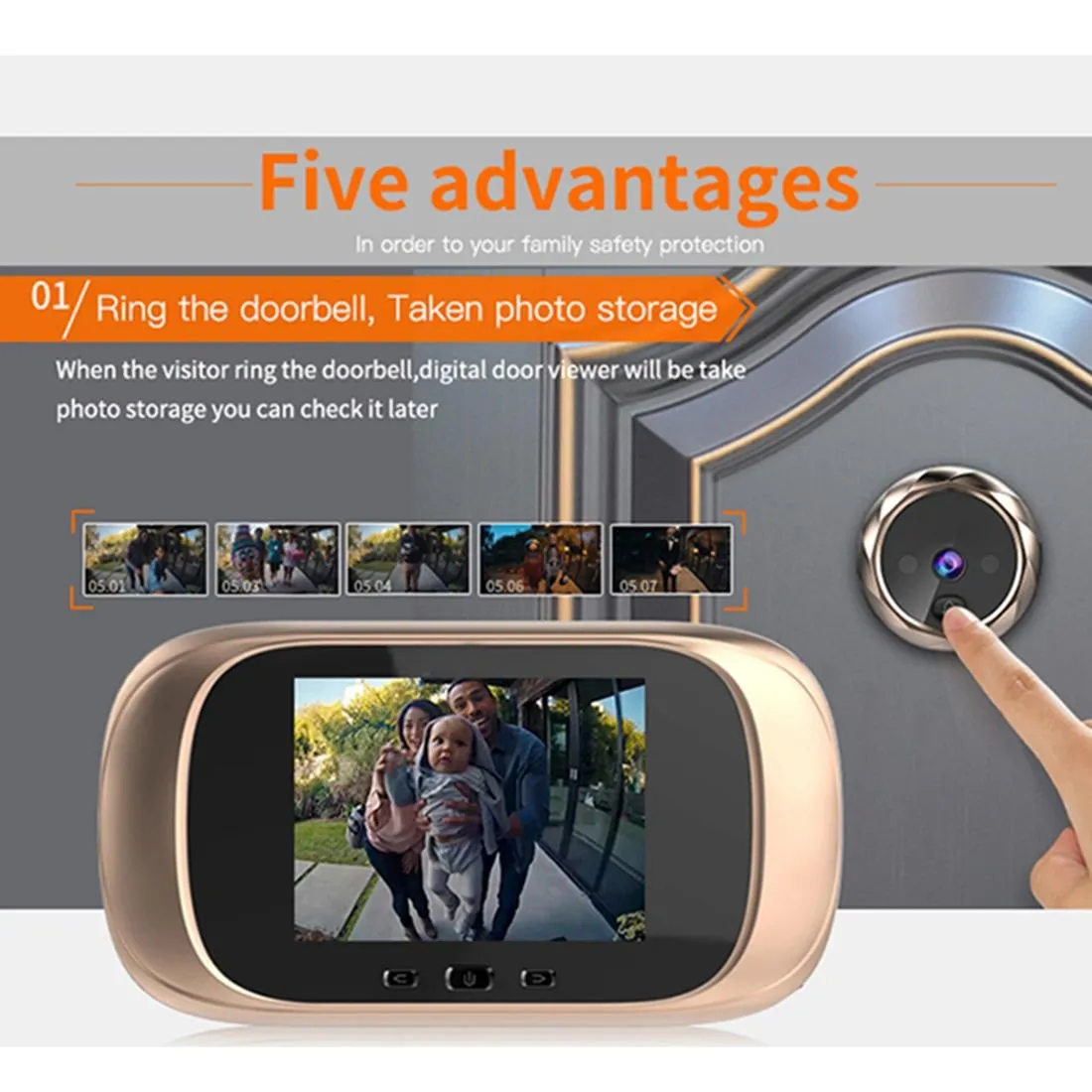 2.8" LCD Screen Cat Eye Doorbell with Night Vision | Gold