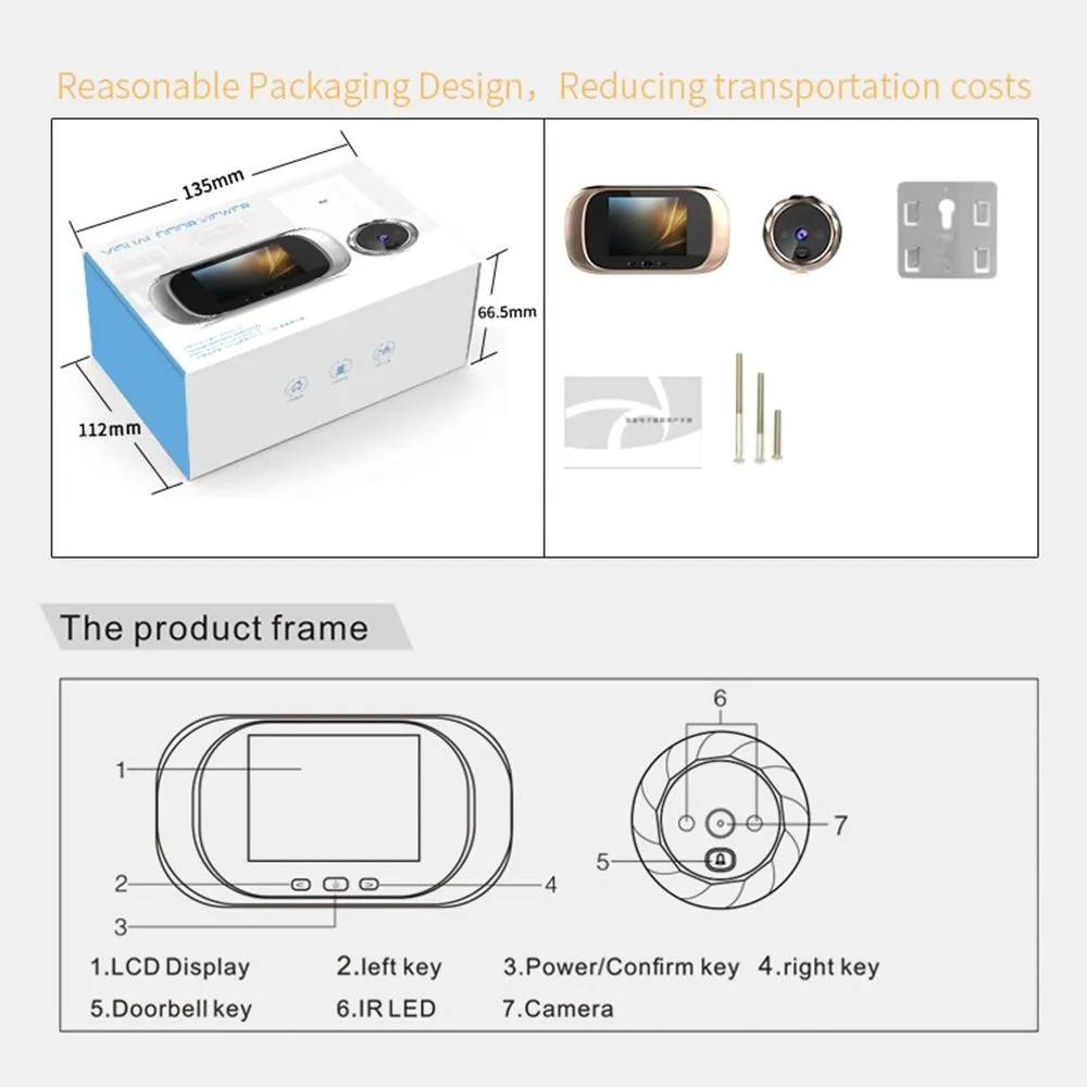 2.8" LCD Screen Cat Eye Doorbell with Night Vision | Gold