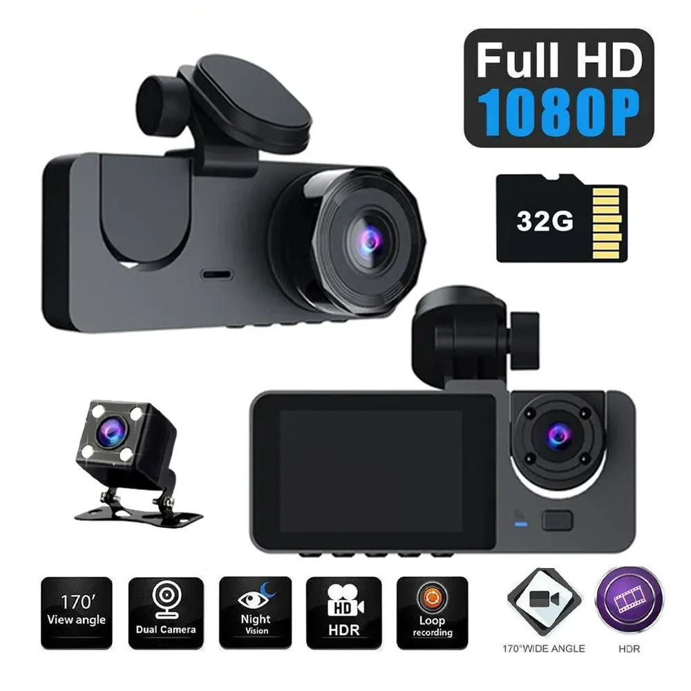 3 Channel Car DVR | HD 1080P | Vehicle Dash Cam | Three-Way Camera | DVR Recorder | 32GB Card