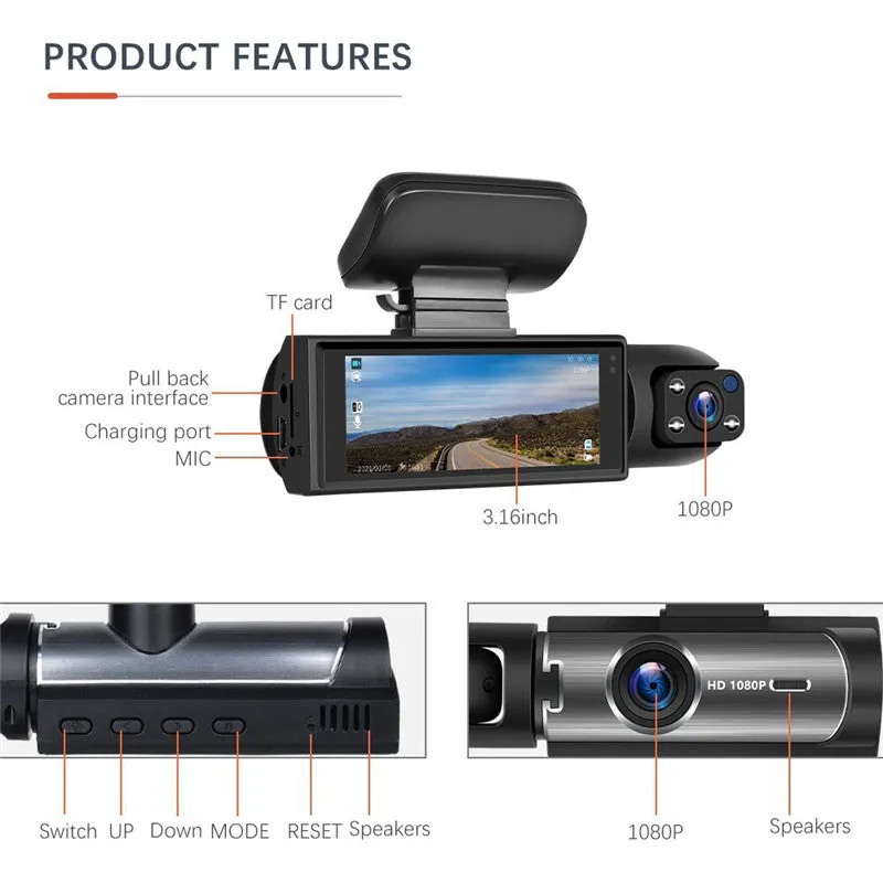 360° Dual View Car Dash Camera with 32GB Card