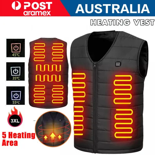 3XL Electric Vest Heated Jacket | USB Thermal Warm Heat Pad | Winter Body Warmer | Unisex