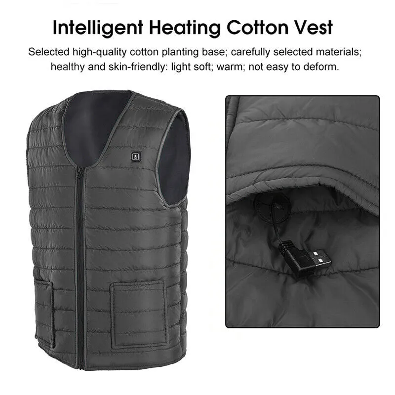3XL Electric Vest Heated Jacket | USB Thermal Warm Heat Pad | Winter Body Warmer | Unisex