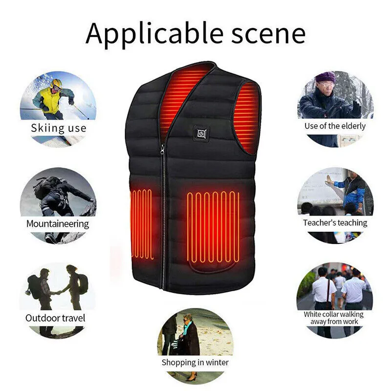 3XL Electric Vest Heated Jacket | USB Thermal Warm Heat Pad | Winter Body Warmer | Unisex