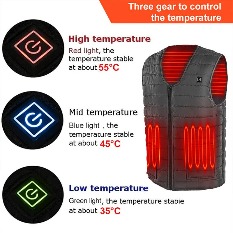 3XL Electric Vest Heated Jacket | USB Thermal Warm Heat Pad | Winter Body Warmer | Unisex