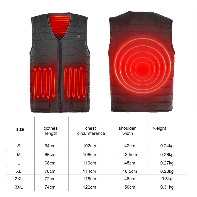 3XL Electric Vest Heated Jacket | USB Thermal Warm Heat Pad | Winter Body Warmer | Unisex