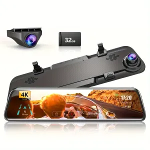 4K Mirror Dash Cam 12", Rearview Mirror Camera For Car & Trucks, 2160P Full HD, Waterproof Backup WDR Camera, Night Vision, Parking Assistance
