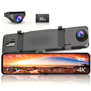 4K Mirror Dash Cam Front And Rear, Rearview Mirror Camera For Cars & Trucks With 11" IPS Touch Screen, Backup Camera With Type-C, Starvis Sensor
