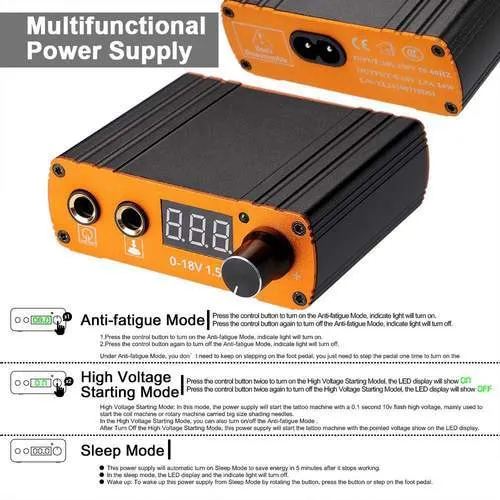 6 PCS Complete Tattoo Kit, including Pro Rotary Tattoo Pen, Tattoo LED Power Supply, Foot Pedal, etc.