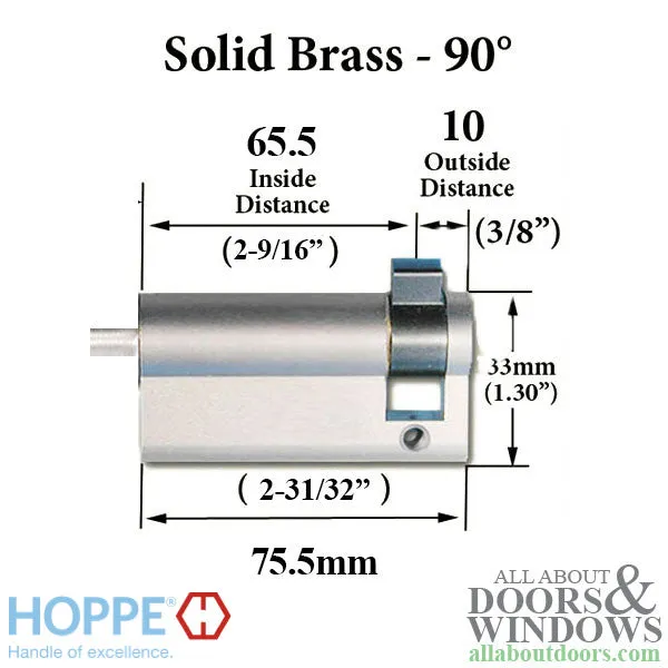 65.5/10 Hoppe Inactive 90° Non-Logo Non-Keyed Profile Cylinder Lock, No Knob - Choose Color