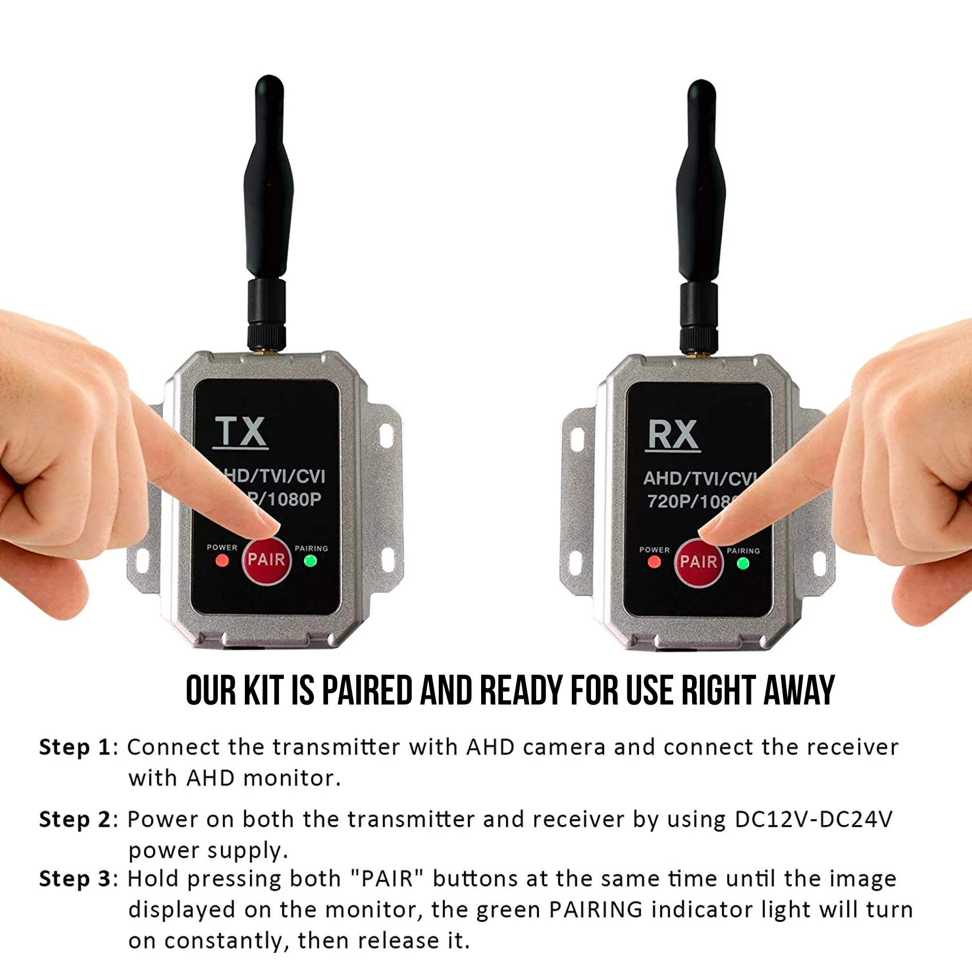 AHD Wireless Transmitter/Receiver for up to 1080P Wired Cameras
