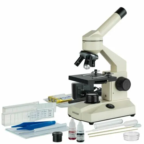 AmScope M100 Series Student Biological Field Monocular Compound Microscope 40X-1000X Magnification with LED Lighting and Slide Preparation Kit