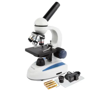 AmScope M158 Series Student Cordless Monocular Compound Microscope 40X-1000X Magnification with Metal Frame, Glass Lenses and Coarse & Fine Focus