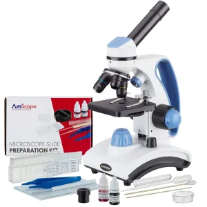 AmScope M162 Series Portable Dual Light Glass Lens Metal Frame Student Monocular Compound Microscope 40X-1000X Magnification with and Slide Kit