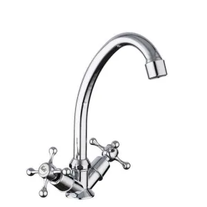 Deck Mounted Dual Handle 360 Degree Rotation Kitchen Faucet
