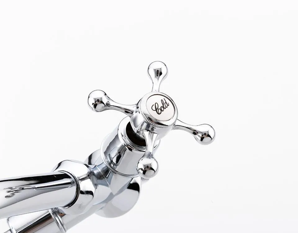 Deck Mounted Dual Handle 360 Degree Rotation Kitchen Faucet