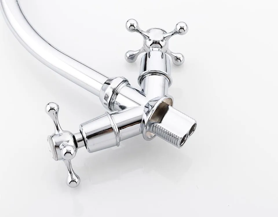 Deck Mounted Dual Handle 360 Degree Rotation Kitchen Faucet