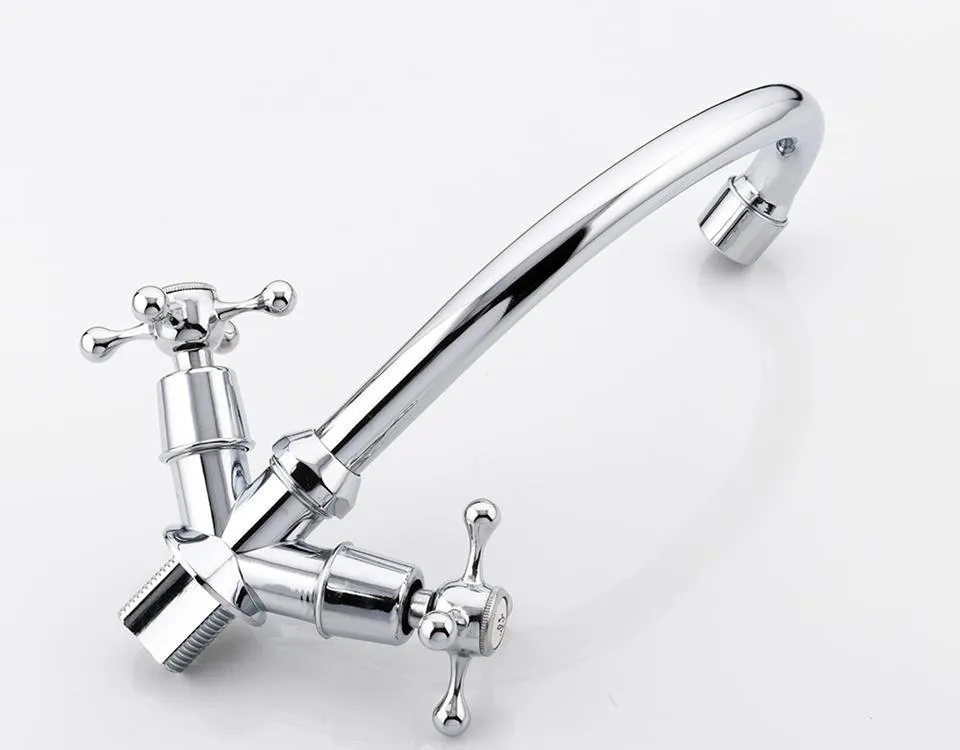Deck Mounted Dual Handle 360 Degree Rotation Kitchen Faucet