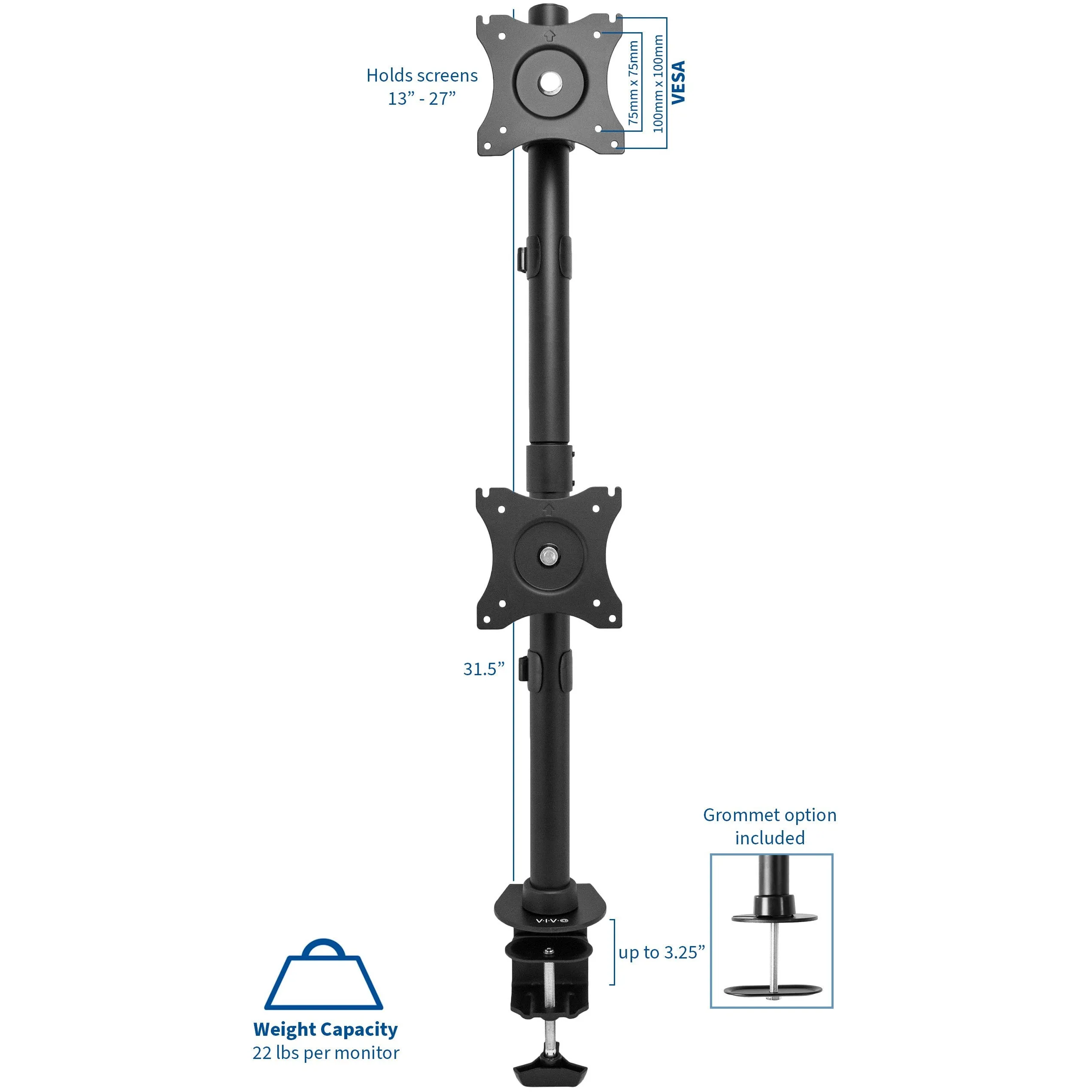 Dual Vertical Monitor Desk Mount