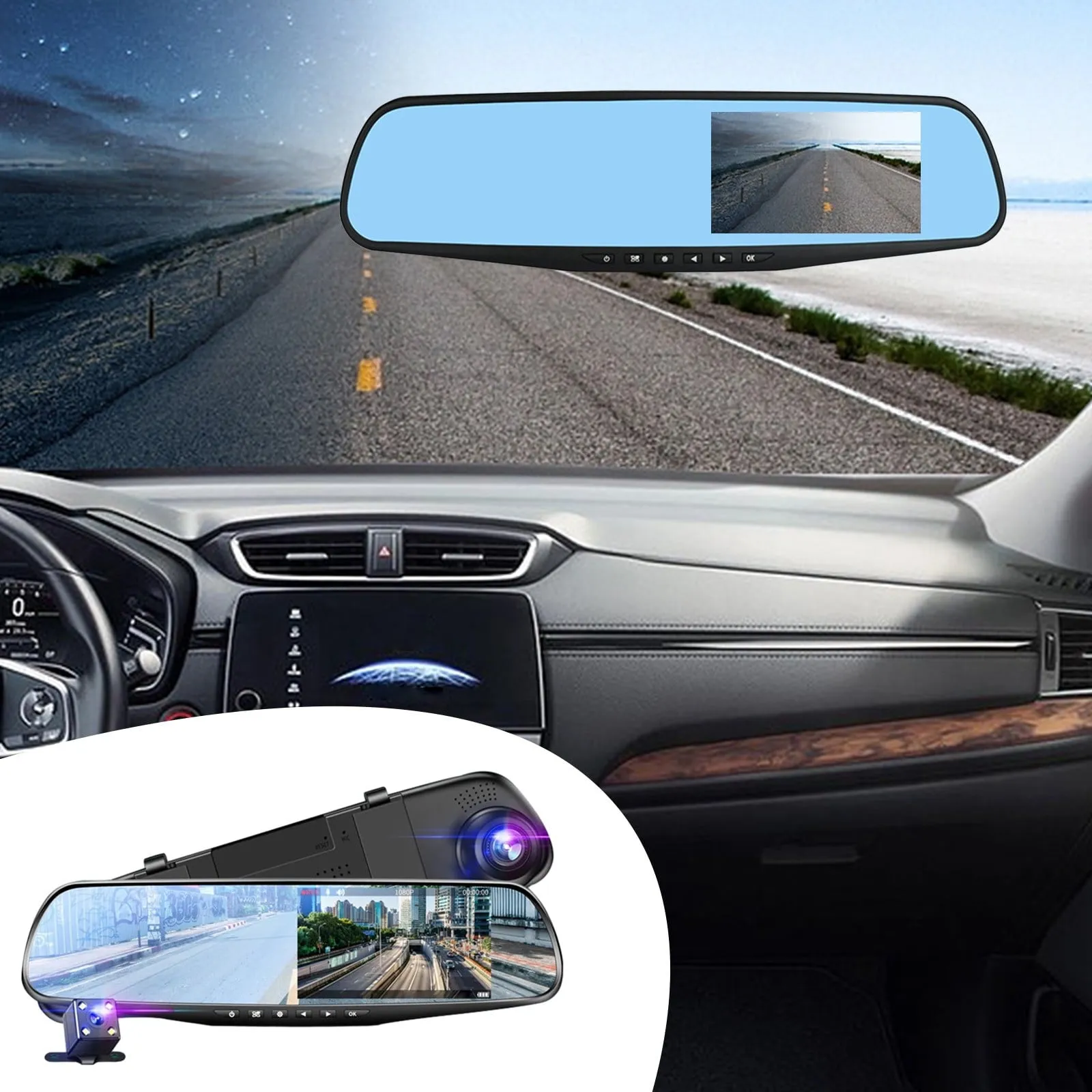 essential Deals of the Day Clearance Rear View Mirror Driving Recorder Dual Lens 4.19-inch Car Monitoring 1080P Front And Rear Dual Recording Recorder Car Accessories