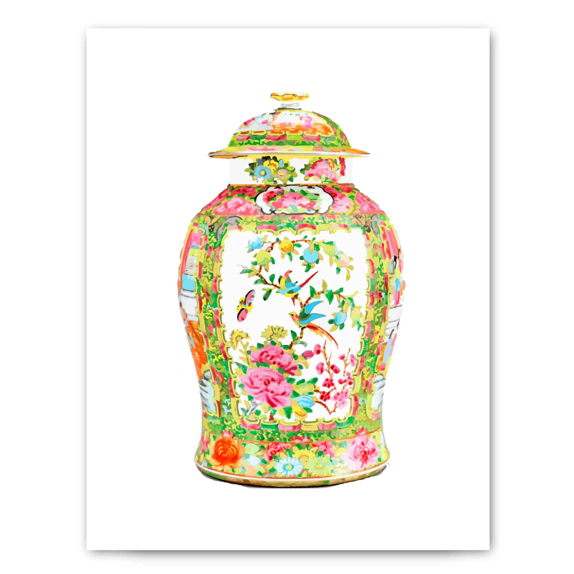 Famille Rose Ginger Jar Fine Art Print, Floral