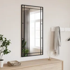 Le Caen | Black Geometric Grid Wall Mirror  19.7"x39.4" Rectangle Iron
