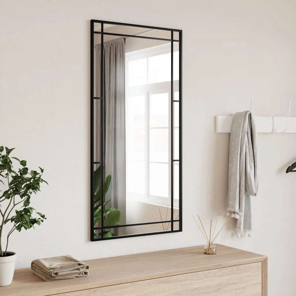 Le Caen | Black Geometric Grid Wall Mirror  19.7"x39.4" Rectangle Iron