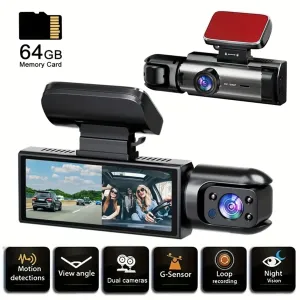 modern 1080P Dual Camera Dash Cam for Cars, Driving Recorder with IR Night Vision, Loop Recording, Wide Angle Lens - 3.16 Inch IPS Screen,Parking Mode, Car Camera with 32GB TF Card