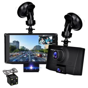 premium 3 Lens Dash Cam, 4K  1080P HD Car Driving Recorder, 4-inch IPS Screen 170Â° Wide Angle Recording Car Camera, Motion Tracking, Reverse Image, Gravity Sensing, Parking Monitoring