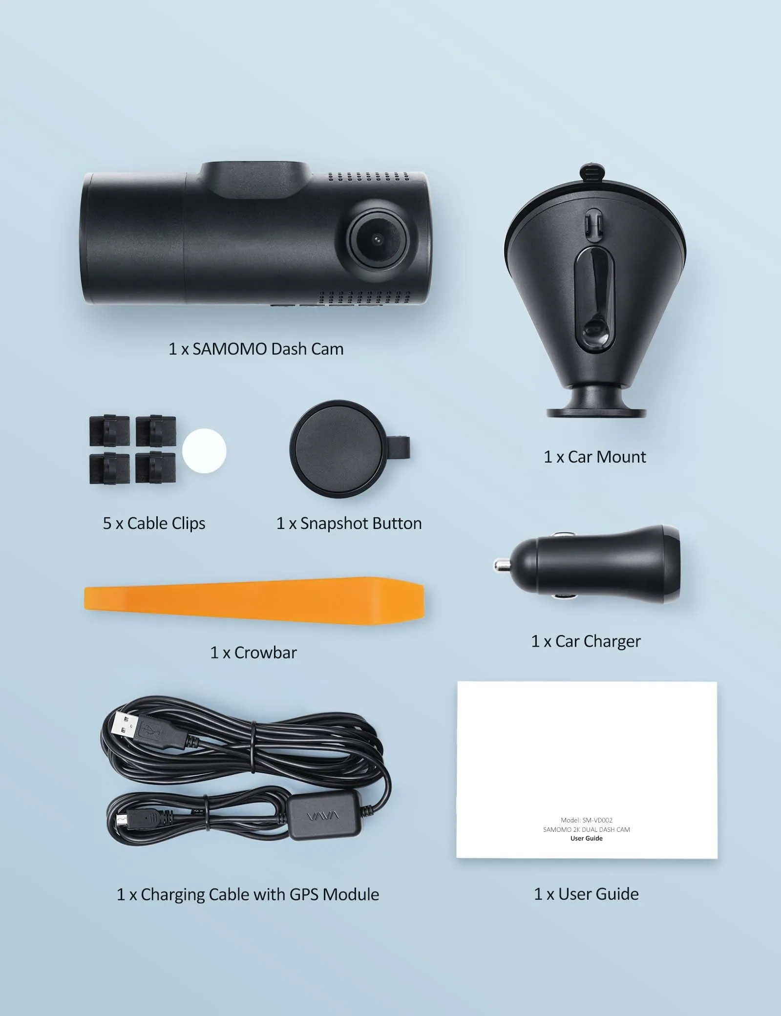 High Definition Dual Dash Cam with Car Charger - SAMOMO 2K/1080P - Enhanced Performance