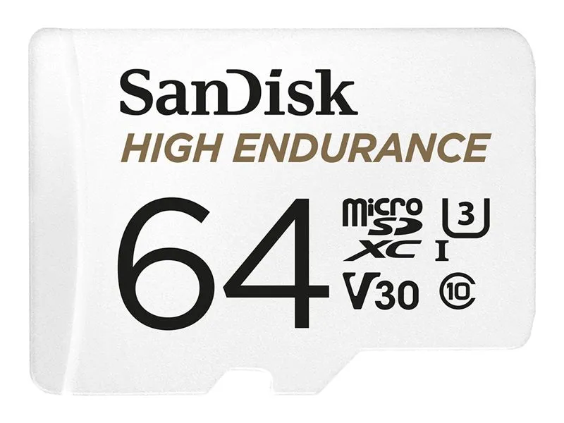 Sandisk High Endurance - Flash Memory Card (Microsdxc To Sd Adapter Included) - 64 Gb - Video Class V30 / Uhs-I U3 / Cla