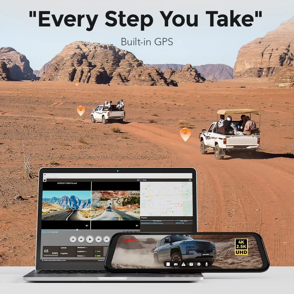 WOLFBOX G900 4K 2.5K Touch Screen Parking Monitoring Dash Cam Smart Mirror