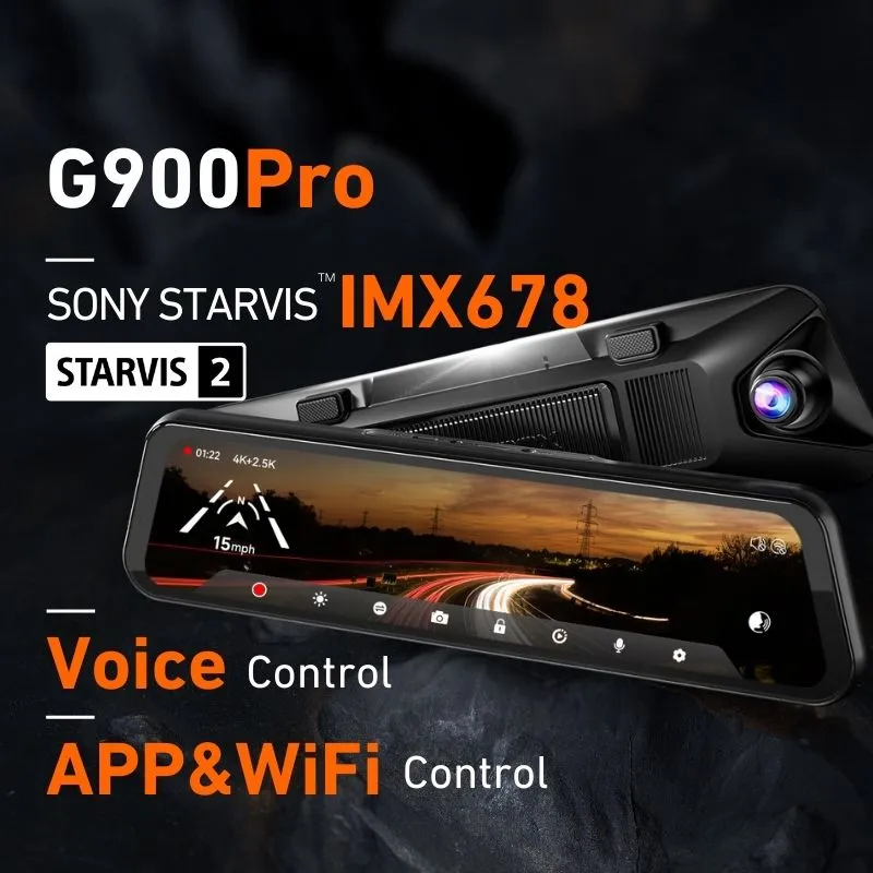 WOLFBOX G900Pro 12MP WiFi Smart Touch Screen Rear View Mirror Dash Cam